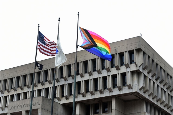 The Christian flag and the Boston flagpole
 		
